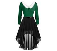 WVONIF Robe Noël Femme Lutin Elfe Robe de Mere Noel Trapèze Mariage Cocktail Soirée Fête Cérémonie Décontractée au Genou Midi Robes Dress for Christmas Party Déguisement Sapin de Noel (Z1 Vert,M)