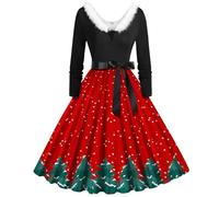 WVONIF Robe Noël Femme Renne Imprimé Robe Pin Up Noel Robes de Cocktail Vintage élégante Col Rond Jupe Plissée Rétro Rockabilly Années 50 Robes de Soirée Déguisement Adulte Père Noel (Green-p, XXL)