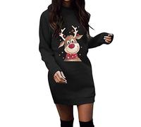 WVONIF Robe Noël Femme Robe De Noel Femme Chic Impression Noël Wapiti DéContracté Pull Merry Christmas Vintage Année 50 Pin up à Pois avec Ceinture Vêtements Lutin Farceur de Noël