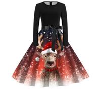 WVONIF Robe Noël Femme Robe Noel Femme Grande Taille Motif de Noël Robe de Noël Grande Taille Trapèze Mariage Cocktail Soirée Fête Cérémonie Décontractée au Genou Midi Costume Père Noël Adulte