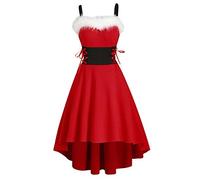 WVONIF Robe Noel Femme Rouge Chic et Elegant Ete Rayée Fluide de Plage Grande Taille Col en V Manche Courte Casual Avec Ceinture Sexy de Soirée Courte