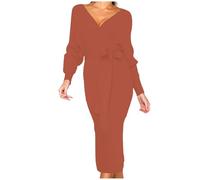 WVONIF Robe Noel Femme Sexy Pull Hiver à Manches Longues Sweat Tricot Chaud Elégant Col Roulé Casual Pullover de Soiree Grande Taille Jupe Dentelle Beige