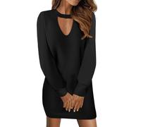 WVONIF Robe Noel Robe d'automne pour Femme avec col en V en Mousseline de Soie, Robe trapèze à Manches Longues Bouffantes, Robe décontractée Robe de Chambre Homme Satin Coton Jupe Volant Femme Courte