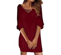 WVONIF Robe Patchwork en Dentelle imprimée à Manches Longues et col en V pour Femmes Parfum De Femmes Petite Robe Noire