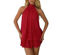 WVONIF Robe Plage Femme Abito estivo Casual Senza Maniche Con schiena scoperta e Cintura annodata in Vita, Mini Abito svasato per Grandes Tailles Dress pour FêTe Vacances