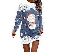 WVONIF Robe pour Noël Femme Drôle Rudolph Renne Imprimé Robe Longue de Noel Trapèze Mariage Cocktail Soirée Fête Cérémonie Décontractée au Genou Midi Robes Mère Noel Déguisement Sexy (a-Sky Blue, XL)