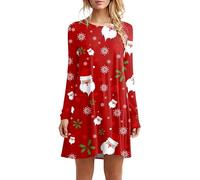 WVONIF Robe pour Noël Femme Renne Flocon de Neige Arbre Robe de Mere Noel Hiver Robes Pull à Col Montant Mi Longue Casual Robes Élégante en Tricot Déguisement de Père Noël Adulte (Red-2, XXL)