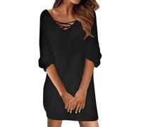 WVONIF Robe Pull Femme Col V Dentelle Ample en Maille Long Pullover Tricot Robe De Noël À Manche Longue Robes De Soirée Sweat Dress Jupe Kilt Homme Déguisements Pere Noel (Z3 Noir,XL)