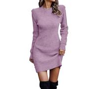WVONIF Robe Pull Femme Hiver Robe Chic et Elegant à Col Haut Tricoté Mi-Longue Robes Chaud à Manches Longues Elástique Pulls Slim Fit Couleur Unie Doux Automne Hiver Sweat Dress Jupe (Z2 Violet,M)