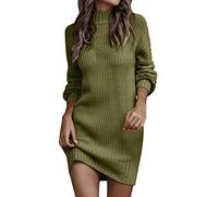 WVONIF Robe Pull Femme Hiver Tricot Vintage Robe Longue Femme Chic et Elegant à Col Roulé Chaud Casual Dress Sweatshirt Jupe Mi Longue Fluide Deguisement Adulte Mère Noel (Z4 Vert Armée,M)