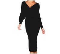 WVONIF Robe Sexy Grande Taille Femme Noel Robe Femme Élégante Manches Longues Col en V Ourlet Évasée Jupe Plissée de Cocktail pour Soirée Robe Vert Kaki Moulante Ceinture Strass Jupe
