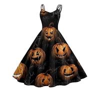 WVONIF Robe Vintage Halloween Femme Imprimé Sanglant Robe Medievale Gothique Médiévale Costume Moyen Age Renaissance Dress Rétro à Manches Flares Long Dress for Women Deguisement Halloween, L