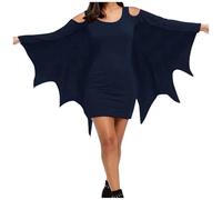 WVONIF Robe Vintage Halloween Femme Squelette Imprimé Robe de Soirée Chic Vintage pour Cocktail Mariage Bal Promo Col en V Manches Courtes Long Dress for Women Déguisement Halloween Femme (Marine, L)