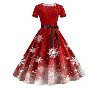 WVONIF Robes de Noël pour Femmes Robe Noel Femme Rouge Chic et Elegante Robe Noel Femme Rigolo Trapèze Mariage Cocktail Soirée Fête Cérémonie Décontractée au Genou Midi Déguisement De Père Noël