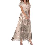 WVONIF Robes de Soirée Longue pour Femme Robe de Cocktail Décontractée en sans Manches Col en V Maxi A-Line pour Bal de Promo Anniversaire Cérémonie Red Corset Dress Jupes 2025 （Kaki,L）