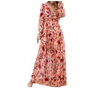 WVONIF Robes de Soirée Longue pour Femme Robe de Cocktail Décontractée en sans Manches Col en V Maxi A-Line pour Bal de Promo Anniversaire Cérémonie Flower Mini Dress Tendance (K11 Rose,XL)