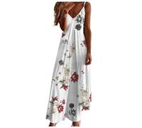 WVONIF Robes de Soirée Longue pour Femme Robe de Cocktail Décontractée en sans Manches Col en V Maxi A-Line pour Bal de Promo Anniversaire Cérémonie Black Mini Dress 2025 (1A Blanc,XXL)