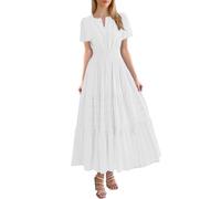 WVONIF Robes de Soirée Longue pour Femme Robe de Cocktail Décontractée en sans Manches Col en V Maxi A-Line pour Bal de Promo Anniversaire Cérémonie Maxi Tartan Dresses 2025 (1A Blanc,L)