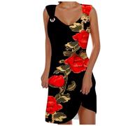 WVONIF Robes d'Été pour Femmes 2024 Tencel Bambou Chic Sexy Bohème Pas Cher Robe de Décontractée Robe Ete Femme Robe de Cocktail Vintage Robe Mini Robe Les Casual Robe de Plage Garde Robe ( Rouge, L