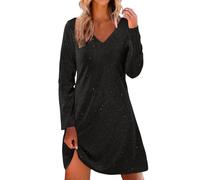 WVONIF Robes Sexy Femme Manche Courte Robe Tunique Chic Col V Fluide Décontractée Ample Couleur Unie T-Shirt Grande Taille Robe Maxi Longue Plage Robe De Soleil Robe Rose Femme ( Noir, L