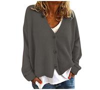 WVONIF Soild Cardigan à Boutonnage Simple Femmes Tricots pour Femmes Cardigan pour Femmes Plaid Polaire Pull (Grey-F, XL)