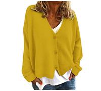 WVONIF Soild Cardigan à Boutonnage Simple Femmes Tricots pour Femmes Cardigan pour Femmes Plaid Polaire Pull (Yellow-F, L)