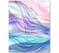 WVPJJNXAFN Breathe in Calm Waves Poster - Mindfulness Watercolor Art for Multiple Spaces, Office, Therapy Room, Yoga Studio & Home Decor(Framed,16x24inch(40x60cm))