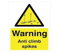 WVPJJNXAFN Caution Anti Climb Barrier Spikes Metal Tin Sign Wall 12x8 Inch | Deter unauthorized access with this clear visual warning for fences walls gates