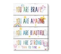 WVPJJNXAFN Kids Inspirational Wall Art, You Are Brave Positive Affirmations Canvas Poster, Colorful Motivational Decor for Childrens Bedroom, Nursery, Playroom (Framed,16x24inch(40x60cm))