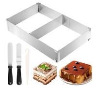 Wvu & Wvo Cadre de cuisson rectangulaire réglable en acier inoxydable - Rectangulaire - Avec séparateur, spatule - Pour gâteaux, tartes, pizzas, pâtisseries, fêtes