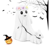 Wvu & Wvo Ghost Walking Dog Statue de chien fantôme promenade en résine Statue de chien fantôme marche His Ghost Dog, figurine d'Halloween Spooky Ghost Dog Décoration d'Halloween (B)