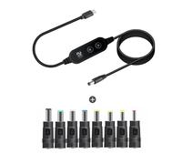 Wvzong Câble adaptateur USB C vers DC, 1,1 m, câble de charge rapide PD avec 10 embouts de connecteur, tension réglable 5 V/9 V/12 V/15 V/20 V, alimentation universelle de type C vers CC 60 W pour