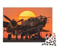WW2 Airplane Puzzles 1000 Pièces Recyclé Paper Sunset Silhouette Puzzle for Garçons et Filles Ages 6 Years Up Éducatif Game Challenge Amusant Famille Game 52x38cm/1000pcs