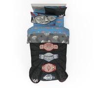 WWE Wrestling Parure de lit Simple réversible 4 pièces en Microfibre Super Douce avec Ceintures de Championnat (Produit sous Licence Officielle) by Franco