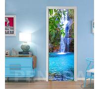 WWEIZNN Stickers Porte - Arbre Nature Paysage PVC Auto-Adhésif Imperméable Amovibles 88x200cm - Vert - Pour Salon Chambre Décoration Maison Muraux