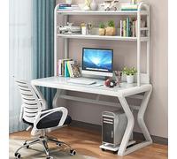 WWERTYY Bureau d'ordinateur en Verre trempé, Bureau d'étude, Bureau d'écriture, Poste de Travail, Table d'ordinateur Simple et Moderne avec étagères de Rangement, étagère pour Bureau à dom