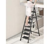 WWERTYY Escabeau Pliable Robuste pour Grenier, échelle de Sortie pour Maison à Deux étages, échelle d'escalade avec établi supérieur, escabeau Noir (6 marches - 1,76 m (5,8 pi))