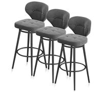 WWERTYY Tabourets de Bar en Velours avec Dossier, Lot de 3 tabourets de Bar pivotants Modernes, Chaise de Salle à Manger Haute pour îlot de Cuisine, Balcon, café, Bar, pub, Gris, Pieds NOI