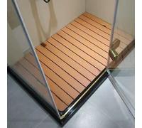 WWERTYY Tapis de Sol de Douche en Bois de Teck Massif Personnalisable de 20, 24, 28, 30, 34, 38, 40, 44 Pouces de Longueur, Grand Tapis de Bain carré avec Pied antidérapant et Trou de drai