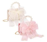 WWEsemeren Lot de 2 sacs à main pour petites filles, mini sacs à main à bandoulière avec nœud, sacs à main de princesse mignons et tendance avec poignée perle, chaîne dorée amovible