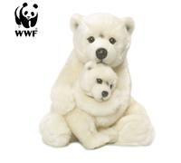 WWF Peluche Mère Ours Polaire Avec Bébé (32cm) Jouet En Peluche Ours Réaliste