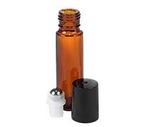 WWHJR 1 flacon à bille en verre ambré de 10 ml pour test d'échantillon d'huile essentielle, flacon à bille roulante vide en acier inoxydable