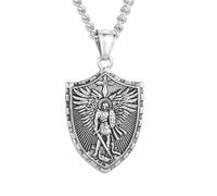 WWHJR Élégant collier avec pendentif en forme de bouclier angélique - Collier long et portable en acier inoxydable - Chaîne de cou élégante pour homme, taille unique, Comme décrit, Comme décrit.