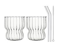 WWHJR Gobelets en verre nervurés uniques avec pailles, jolis verres à boire pour la cuisine, les boissons, la bière, les verres à boire avec ensemble de pailles