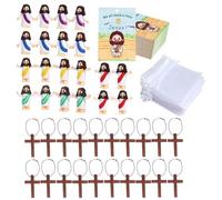 WWHJR Lot de 20 petites figurines de prière sacrée avec croix, cartes, sacs, ornements de collection pour foi, salle de classe, activité colorée, personnages de la Bible à collectionner