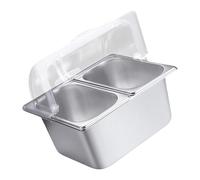 WWHJR Plateau de buffet à 2 compartiments en acier inoxydable avec couvercle transparent pour restaurant, condiments, présentoir de nourriture, buffet avec séparateurs