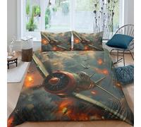Wwii fighter plane Housse de Couette résistante 3 pièces 3D Imprimée Entretien Facile War aviation action Linge de Lit avec Taie d'oreiller Hypoallergique for Hommes Enfants Single（135x200cm）