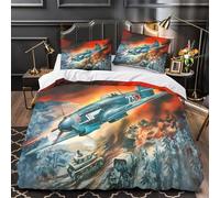 WWII Fighter Plane Parure de Lit 3D Imprimée Microfibre Hypoallergique 3 Pièces Taie Super Douce military Aviation work Linge de Lit Respirante Hypoallergique for couple amoureux King（220x240cm）