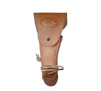 WWII Leather Utility Colt .45 M1911 Hip Holster Embossed US Holster Flap with Brass Hardware with Copper Rivets (Left Hand Leather Tan Holster)