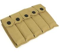 WWII USGI Thompson SMG 5-Cell Canvas Magazine Pouch - 20-Round Belt Holster - Khaki Military Reproduction